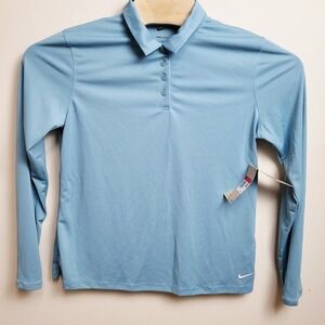 Nike Dri-FIT Womens L Golf Long Sleeve Polo Shirt Robin Egg Blue DH2316-464 NWT